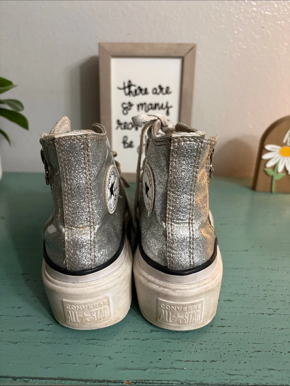 Converse Silver Glitter High-Top Kids Sneakers with Side Zipper
